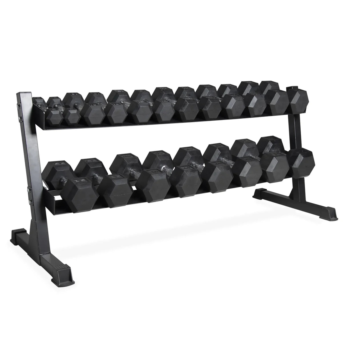 Power Fit Rubber Hex Dumbbell Set with 3 Tier Rack
